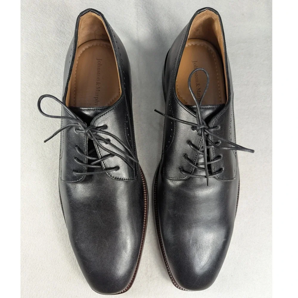 Johnston & Murphy Sanborn Plain Toe Mens Dress Shoe Size 10M Black Leather